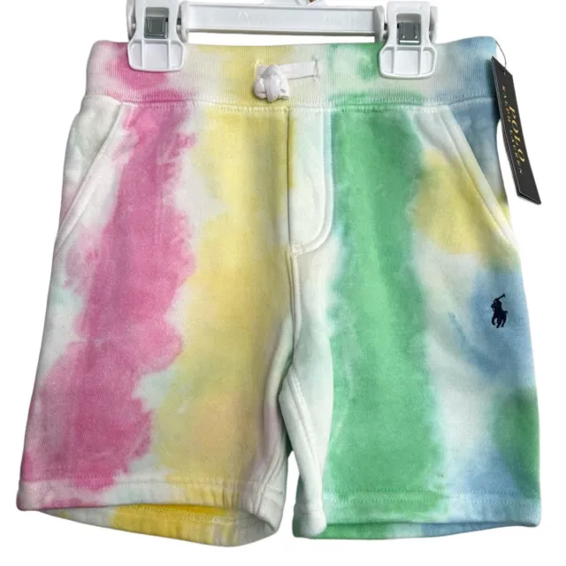 NWT! Polo Ralph Lauren Toddler 3T Colorful Tie Dye Drawstring Fleece Shorts