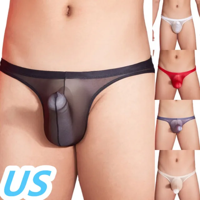 US Men's See Through Thongs Low Rise Bulge Pouch Briefs Panties Sexy Underwear