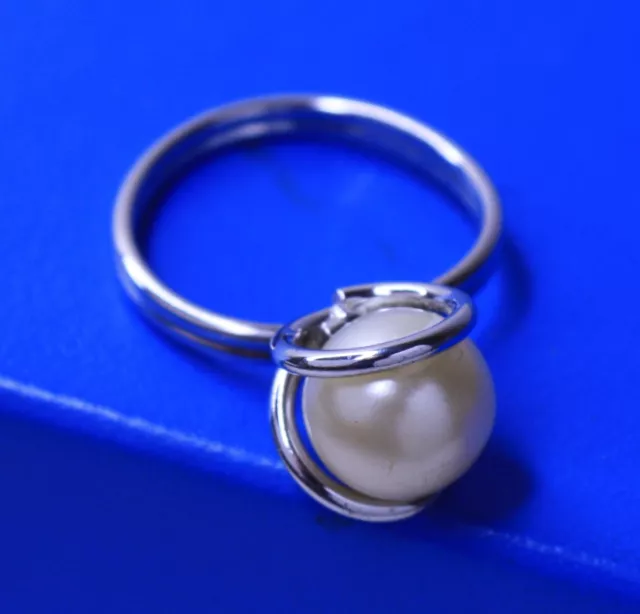 Vintage Signed BEAU-STERLING Genuine Pearl Sterling Silver Ring Adjustable Sz.8