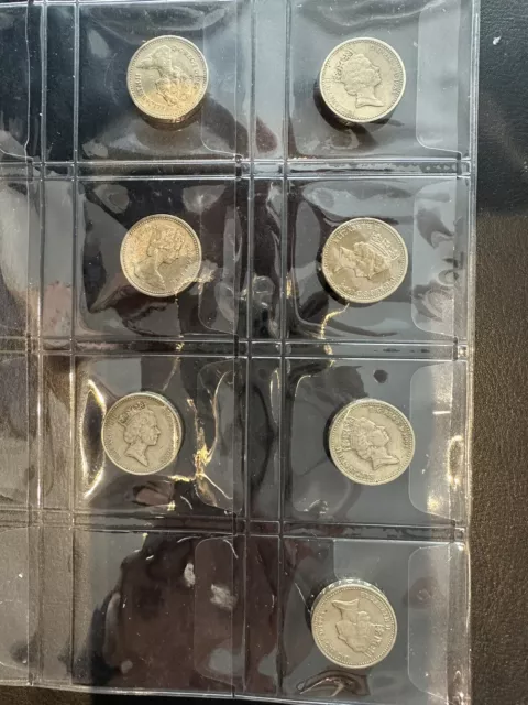 Great Britain 1 One lb. Set of 7 (Seven) Coins UK XF 1983 1984 1985 1994 1995