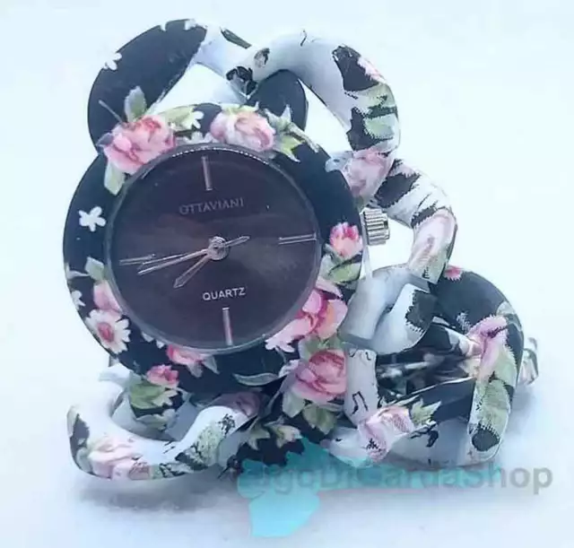 Orologio da polso Donna Nero al quarzo fiori originale Made Italia Ottaviani