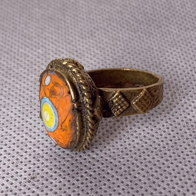 Ancient Roman Bronze Ring With Garnet Stone Intaglio Circa 5Th - 6Th Century Ad