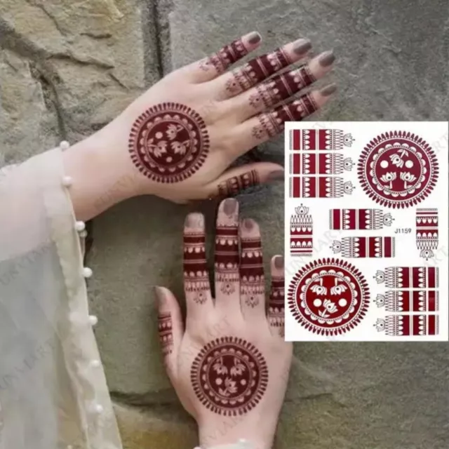 Temporary Tattoo Sticker Red Mandala Mehndi Henna Body Art Lace Transfer