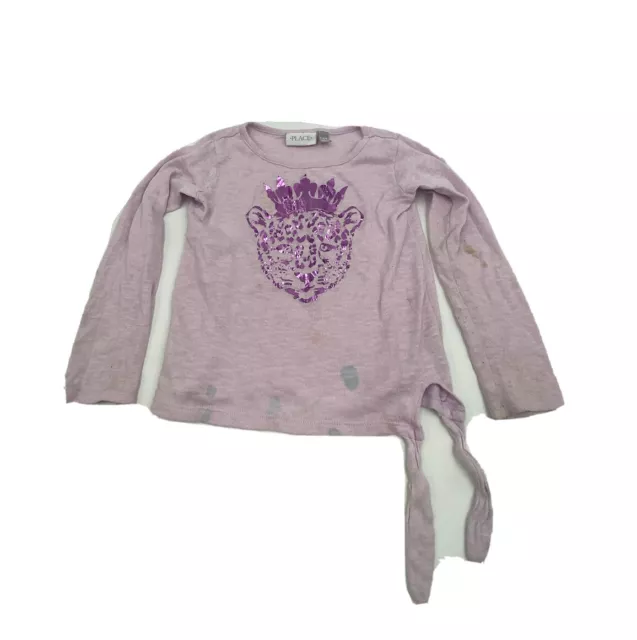 Childrens Place Girls Long Sleeve Shirt Purple Leopard Crown Metallic Size S 5-6