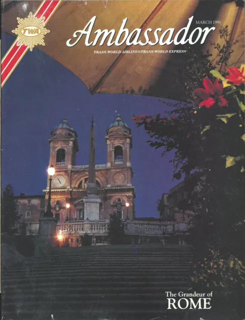 TWA Trans World Airlines Ambassador inflight magazine 3/91 Rome [1033]