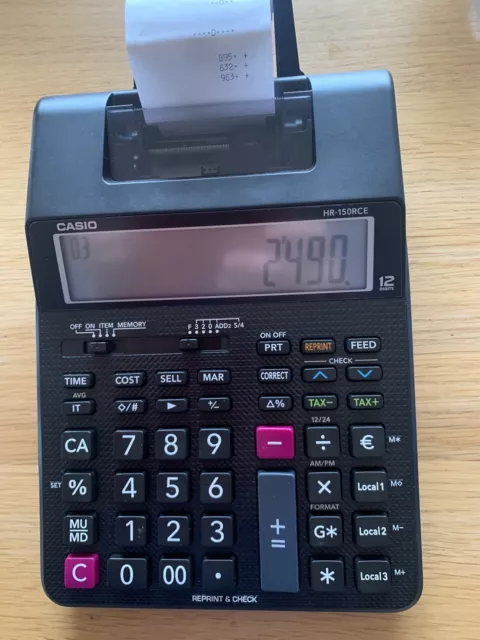 Casio HR-150RCE-WA-EC Printing Calculator 12 Digit Display - Black - Working