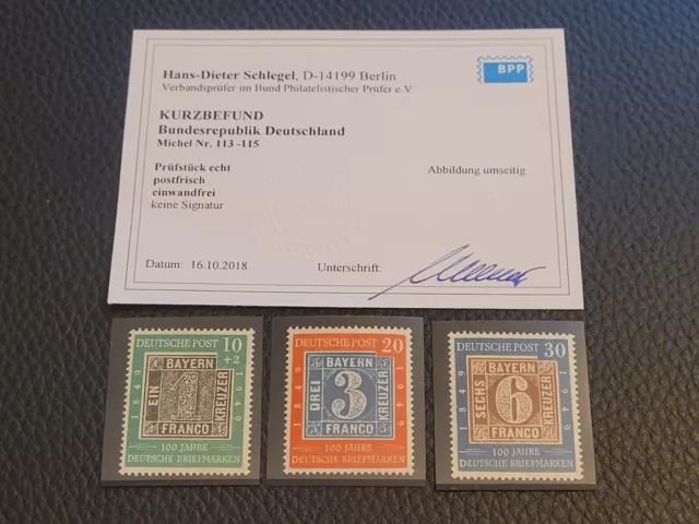 BRD/Bund 1949 Michel-Nr.: 113-115 postfrisch geprüft Kurzbefund Schlegel BPP