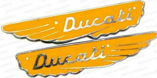 Pair Ducati Scrambler Petrol Fuel Tank YELLOW Badge Motif Emblem Alloy Vintage