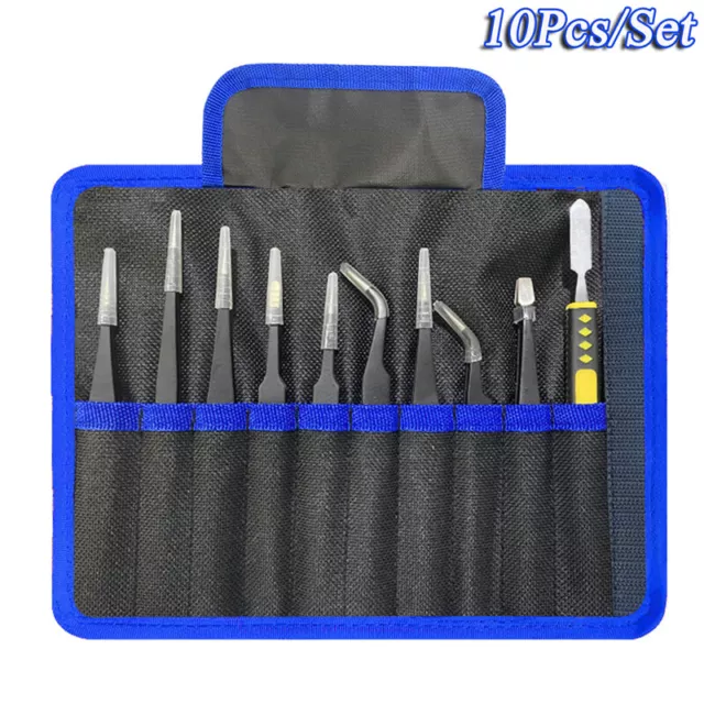 10PCS Precision ESD Tweezers Set Anti-Static Stainless Steel for Electronics UK