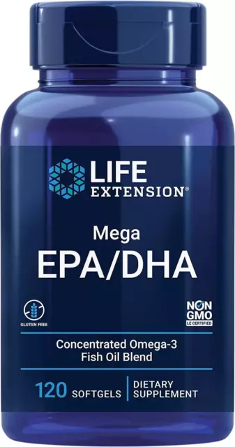 Life Extension Mega Epa / Dha Haut Force Oméga 3 120 Gélule Cœur Santé