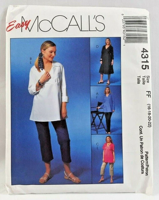 2003 McCalls Sewing Pattern 4315 Womens Maternity Tops Dress Pants Sz 16-22 5449
