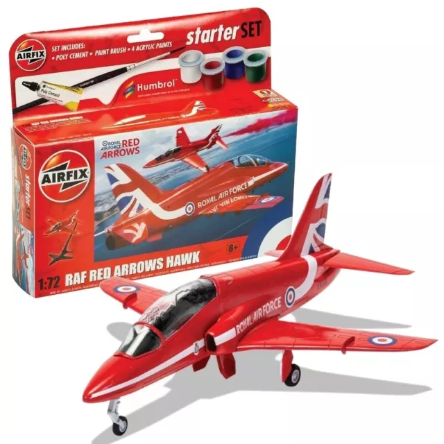 Airfix 1:72 Red Arrows Hawk Avión Modelo Set Básico Pintura, Cepillo & Pegamento