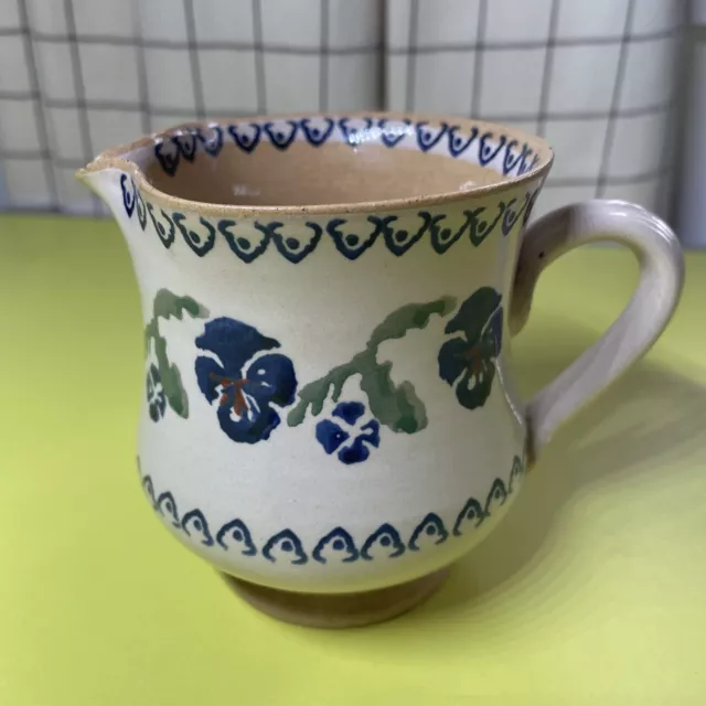 Nicholas Mosse Pottery Creamer Pitcher Ireland Blue Pansy 10x13 Cm/DAMAGED