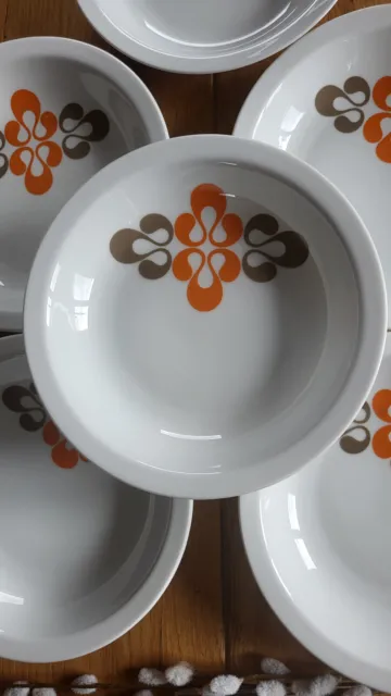 Lot de 6 assiettes creuses orange porcelaine vintage