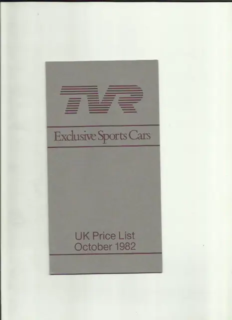 Tvr Tasmin Full Range Price List Brochure Dated October 1982
