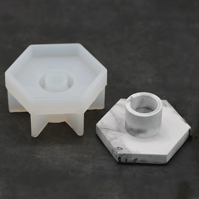 Moldes de silicona con soporte para velas hexagonales hágalo usted mismo para yeso de concreto hecho a mano ClZY