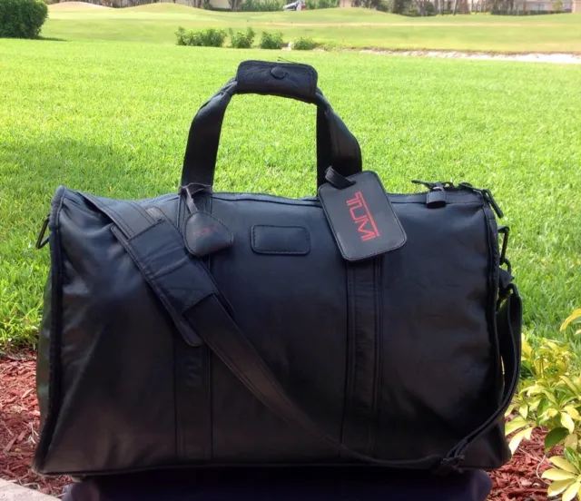 Ultra Rare Tumi Alpha Vintage Black Colombian Leather  Duffle  Carry-On Gym Bag