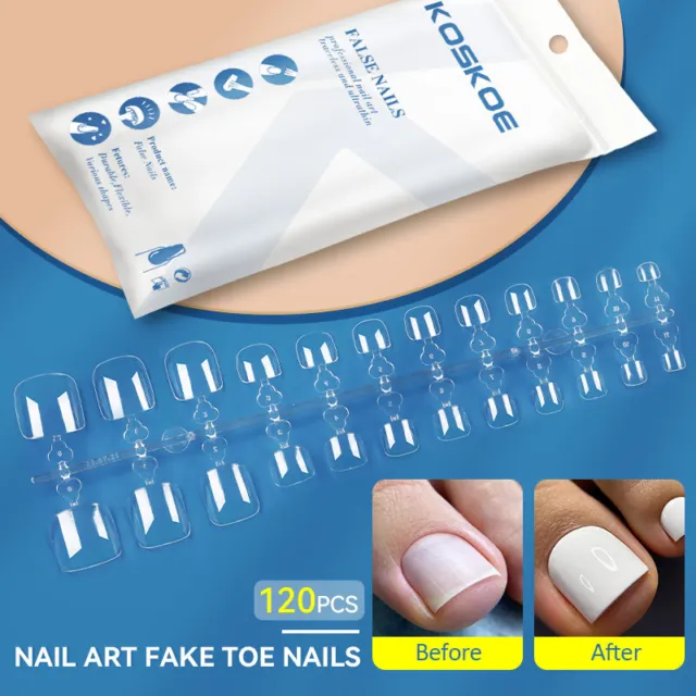 KOSKOE 120PCS Artificial False Toe Nails Tip For Nail Art Foot Manicure Tool