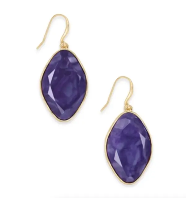 Style & Co Faceted Purple Stone & Gold-Tone Oval Drop Earrings 1 3/4" Nwt