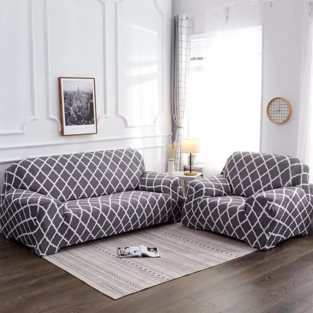 Housse de canapé 4 places avec accoudoirs Extensible 235-310 cm motif gris 2