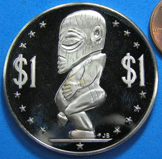 Polynesian God of Fertility & the Sea, Cook Islands $1 Coin 1977, Mirror Like