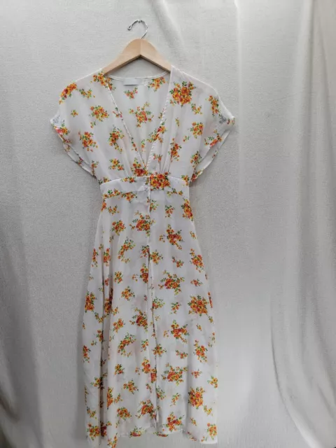 Cecil McBee floral Full length Split 2 button Short Sleeve Dress Fits Size-Small