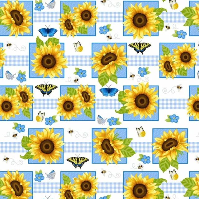 Sunny Sunflowers Multi Sunflower Squares Cotton Quilting Fabric 1/2 YARD