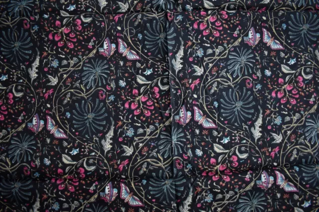 9.1m Indien Coton Main Bloc Imprimé Floral Noir & Tissu Rose Loisirs Créatifs