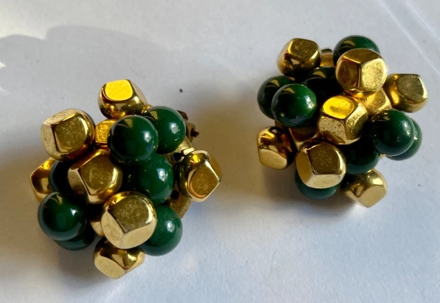 Boucles D'oreilles Vintage Style Art Déco Par Françoise Montague - Années 40/50, état Très Bon, Fermoir Clip