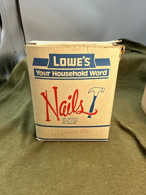 Vintage box of nails - Lowe's Your Household Word.  Open box.  6D Finishing 2in. 17