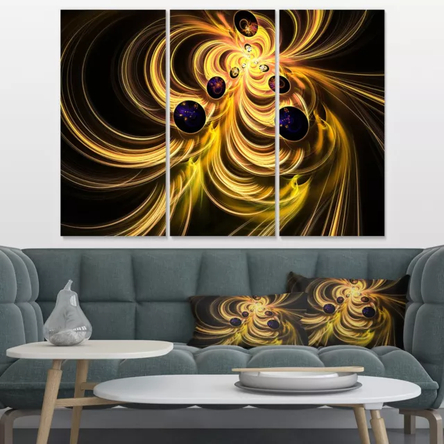 Designart "Yellow Fractal Flames" Contemporary Canvas Art Multi-Color 36 in. wid