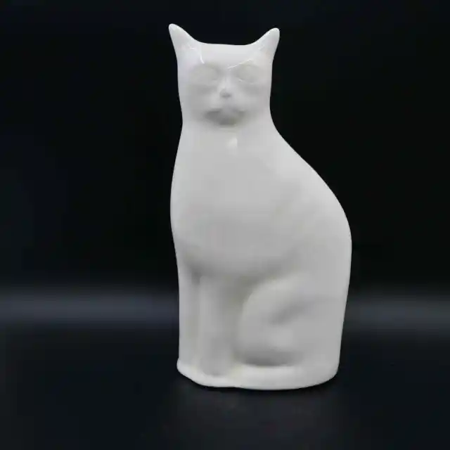 Vintage 1980s Enesco White Sitting Cat Ceramic Figure