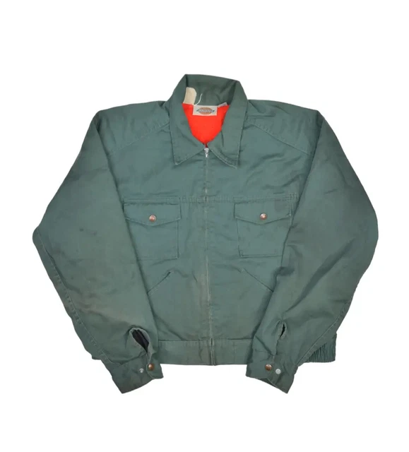 Vintage Dickies Work Jacket Mens 46 XL Green Zip Fleece Lined Mechanic Workwear