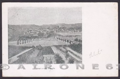 ALESSANDRIA ACQUI TERME 96 A VOLO D'UCCELLO Cartolina viaggiata 1901