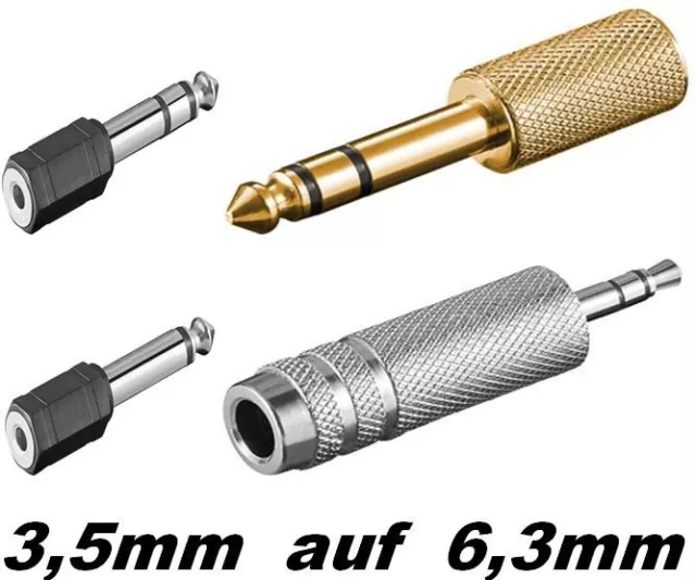 3,5mm Klinke Adapter 6,3 mm voll Metall Goldkontakten mono Stereo Klinkenadapter