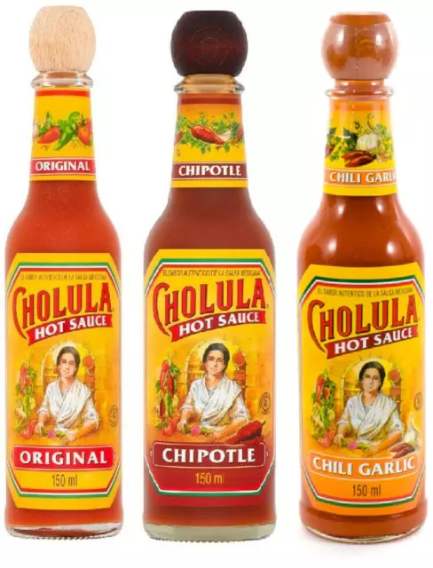 Cholula Mexican Hot Sauce Original, Chipotle & Chili Garlic 150ml