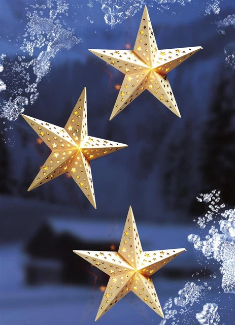 LED Sterne 3er Set Dekosterne Fensterdeko Holzstern Weihnachtsdeko Weihnachten