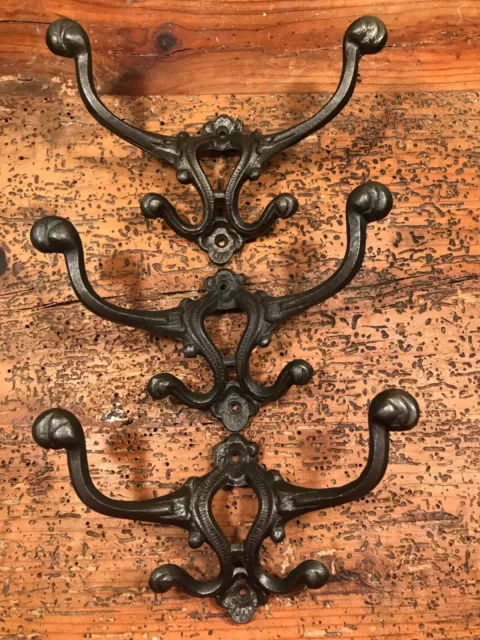 THREE (3) Cast Iron Victorian Style Hall Tree Coat Hooks 