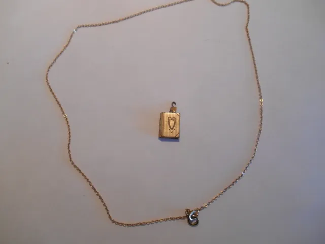 vintage signed krementz gold necklace w/ 1/20 12k gf book locket