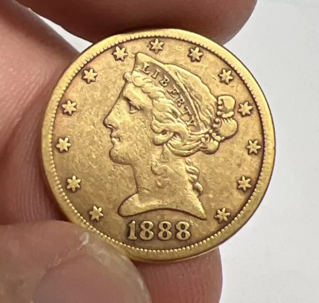 1888-S XF $5 Liberty Head Gold Half Eagle, Extra Fine U.S. coin