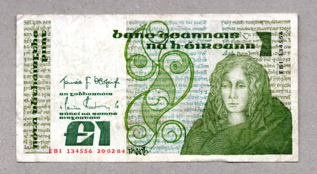 *EBI 134556 Dated 20- 02- 1984* )Ireland Republic £1 Pounds / Punt Vintage Note