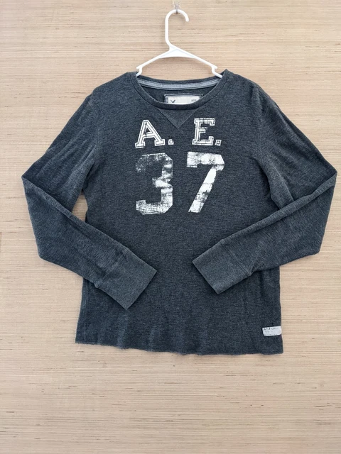 American Eagle Shirt Mens Medium Gray Long Sleeve Thermal Waffle Knit Cotton