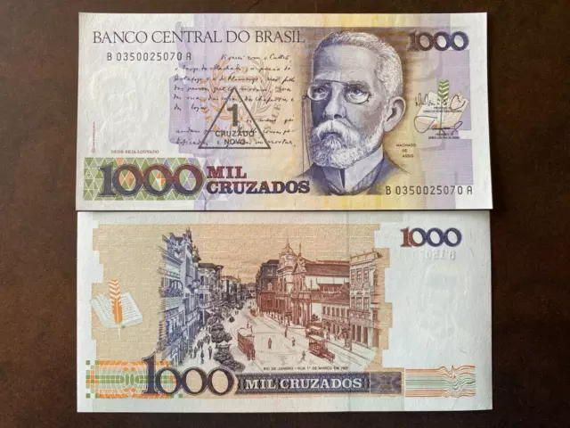 Billet de banque banknote BRESIL BRASIL 1000 CRUZADOS UNC NEUF NEW MACHADO ASSIS