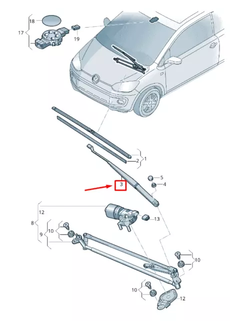 Neuf Vw Up 12 Bras D'essuie-Glace Avant Droit Lhd 1S1955410 03C 1S195541003C