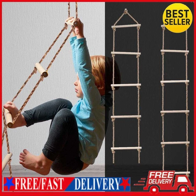 Toy Rope Ladder WOODEN ROPE LADDER Multi Rungs Children Climbing Toy Safe Sports Rope ...