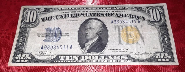 Wwii Era North Africa Yellow Seal Ten Dollar Bill ($10) Series 1934A