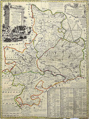 Inghilterra Huntingdonshire Originale Incisione Cartina Geografica Bowen 1749 