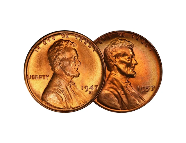 1947 D & 1957 D Lincoln Wheat Cent Choice BU 1c Brilliant Uncirculated - 2 Set