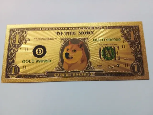 24kGold Plated Dogecoin Crypto Banknote.Great Novelty Item.FAST DESPATCH FROM UK