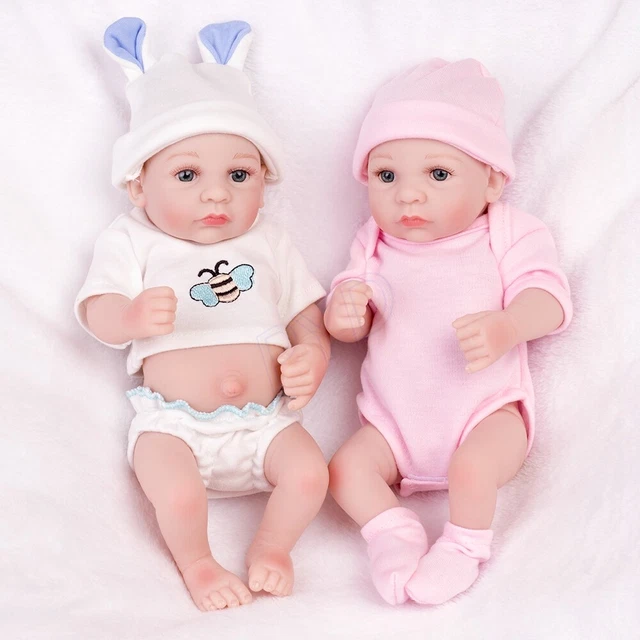 10" Reborn Dolls Realistic Baby Twins Full Body Vinyl Silicone Newborn Girl&Boy